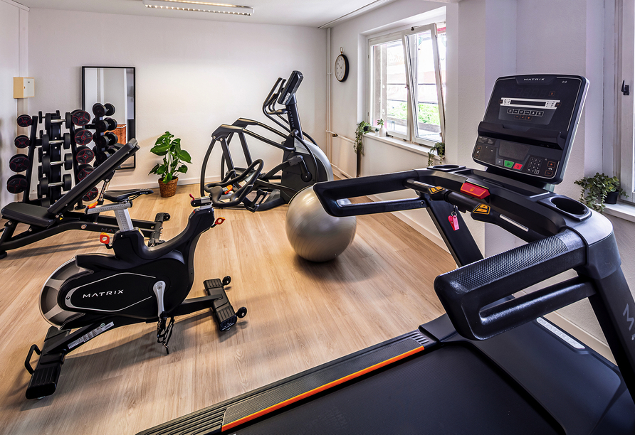 Bleiben Sie im modernen Fitnessraum aktiv.
