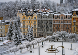Der Friedensplatz in Marienbad gleicht einer traumhaften Winterwelt.