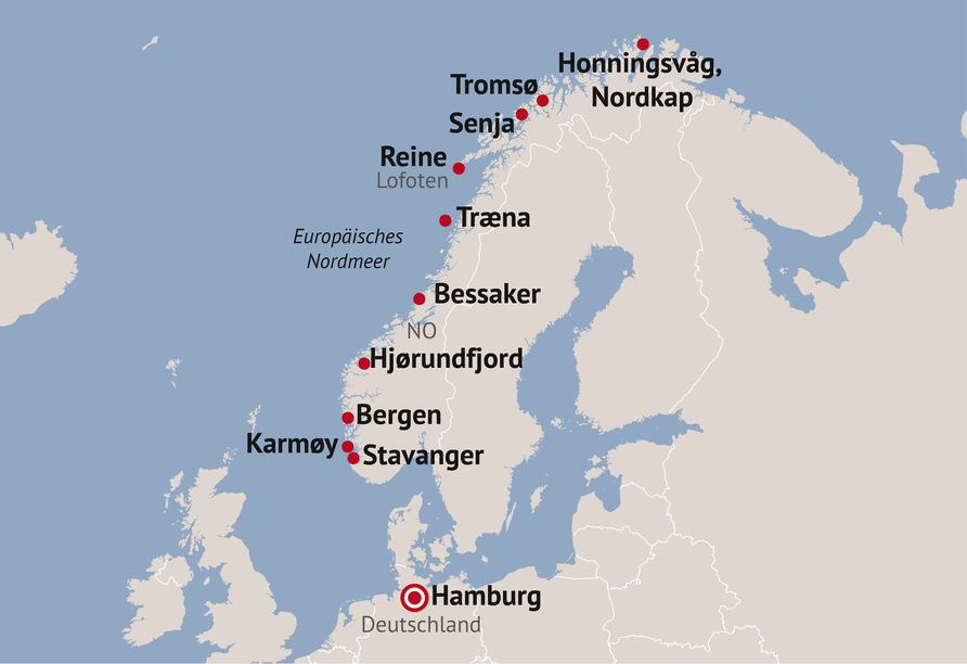 Ihre Reiseroute an den Reiseterminen Mai + Juni