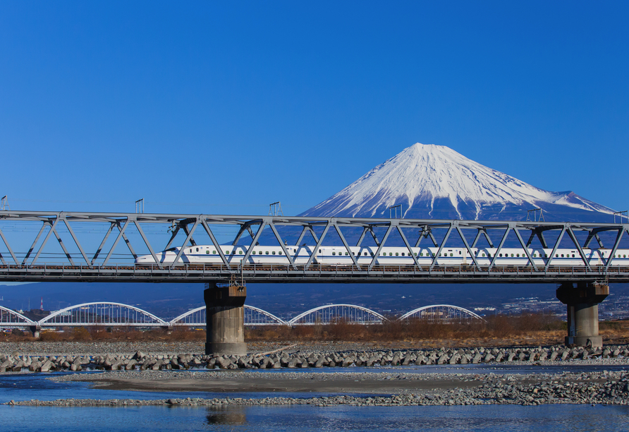 Bei Buchung des optionalen Ganztagesausflugs nach Hiroshima fahren Sie mit dem Shinkansen, einem der schnellsten Züge der Welt.