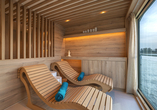 In der Sauna und im Ruheraum können Sie herrlich entspannen.