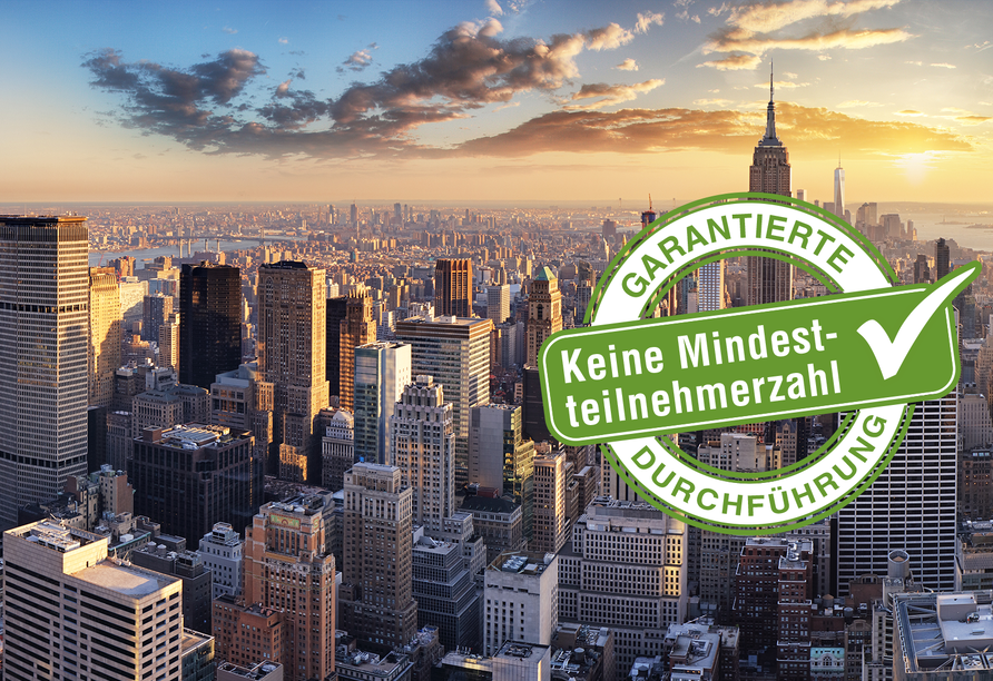 New York City ist der Startpunkt Ihrer Rundreise – die berühmtesten Sehenswürdigkeiten können Sie auf der Stadtrundfahrt betrachten.