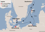 Ihre Reiseroute am 08.08.26. Am Reisetermin 20.06.26 wird zusätzlich Karlskrona angefahren.