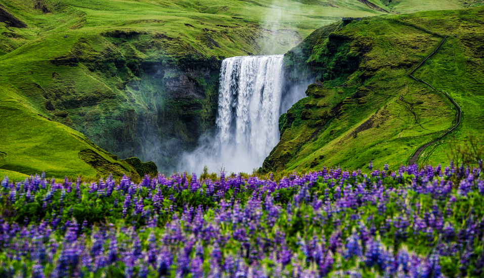 Freuen Sie sich auf eindrucksvolle Natur in Island, wir hier den Skógafoss-Wasserfall.