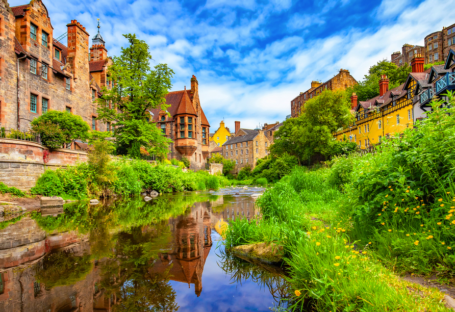 Entfliehen Sie dem Trubel der Stadt im malerischen Stadtteil Dean Village in Edinburgh.