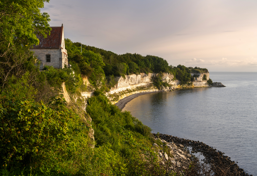 Mächtige Kreidefelsen, türkisblaues Meer und weite Horizonte machen Stevns Klint zu einem der beeindruckendsten Naturwunder Dänemarks.