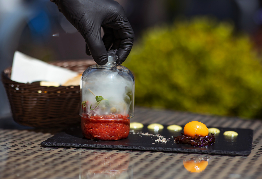 Exquisite Speisen erwarten Sie im Restaurant des Hotels.