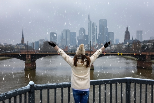 Frankfurts Skyline im Winter