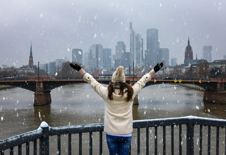 Frankfurts Skyline im Winter
