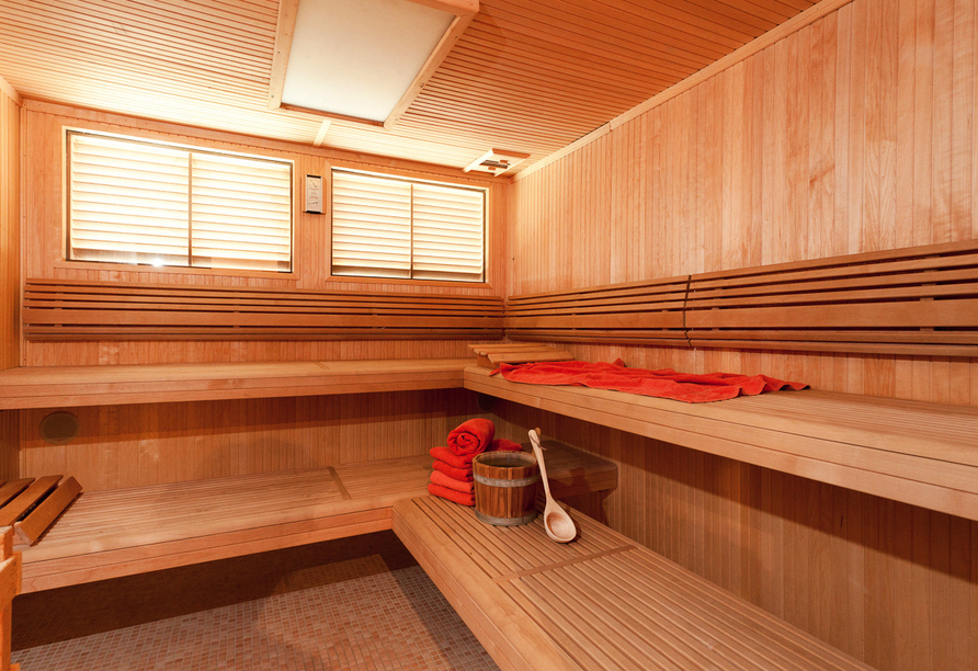 In der Sauna können Sie nach einem langen Tag herrlich entspannen.
