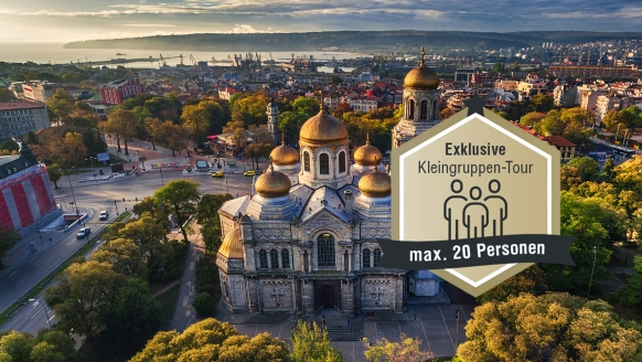 Die imposante orthodoxe Kathedrale von Varna aus der Vogelperspektive.