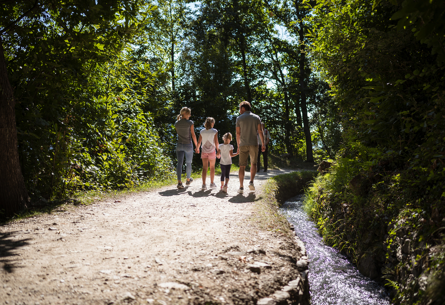 Ein Spaziergang am Waalweg schenkt Ihnen stille Momente inmitten der Natur.