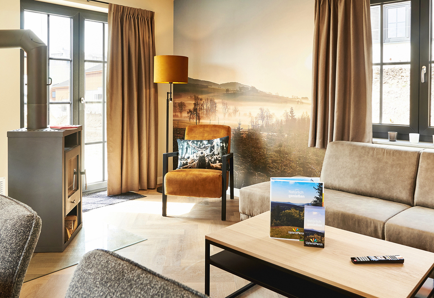 Machen Sie es sich im Wohnbereich Ihres Luxus 6 Personen Hauses gemütlich.