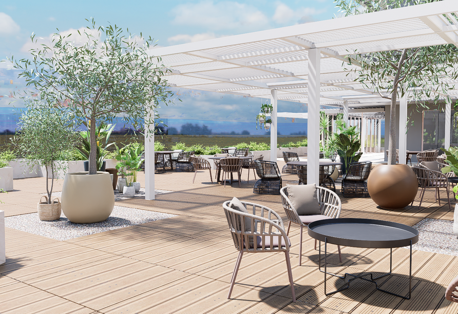 Machen Sie es sich im Außenbereich der Cocktailbar gemütlich (Modellbild). 