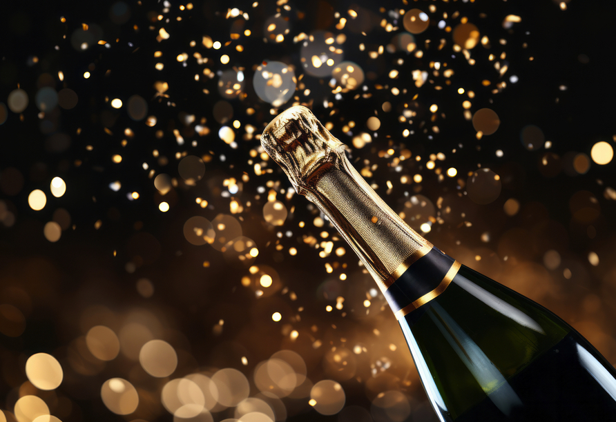 Freuen Sie sich auf eine Flasche Sekt auf Ihrem Zimmer.