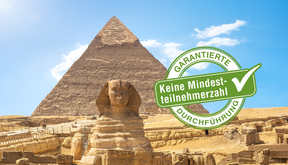 Auf Ihrer Reise werden Sie unter anderem die Pyramiden von Gizeh und die Sphinx von außen besichtigen.