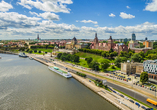 Stadtansicht von Stettin mit der Uferpromenade an der Oder.