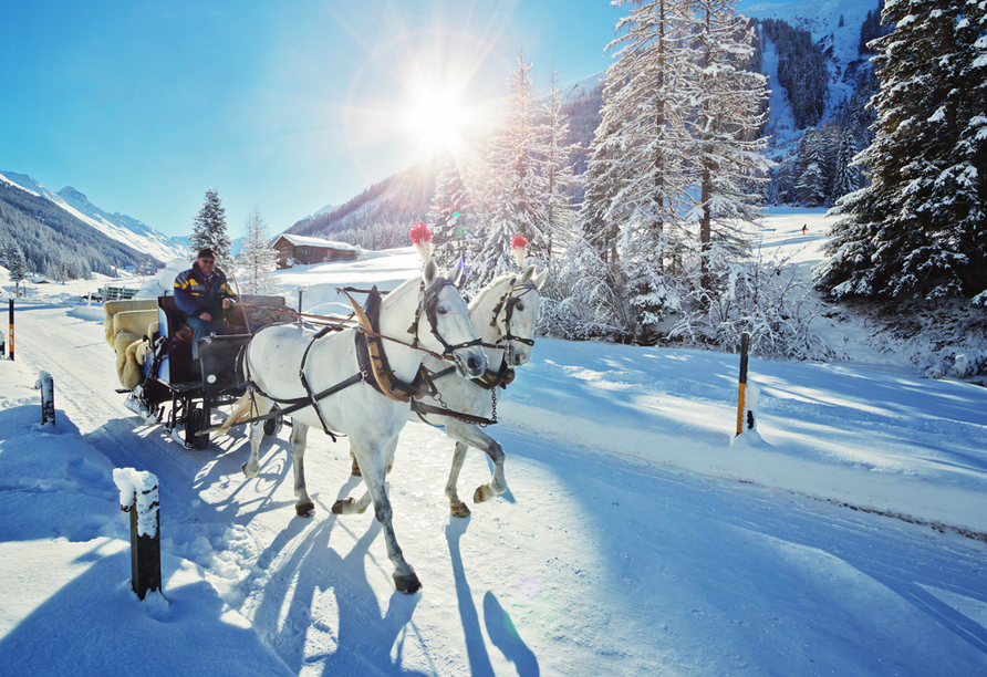 Freuen Sie sich auf winterliche Erlebnisse wie Skifahren und Kutschfahrten in der Umgebung.