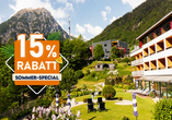 Im Garten des Hotels Walliserhof können Sie vollends entspannen.