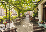 Die Terrasse des Hotels Gasthaus Zum Schwan lädt zum gemütlichen Verweilen ein.