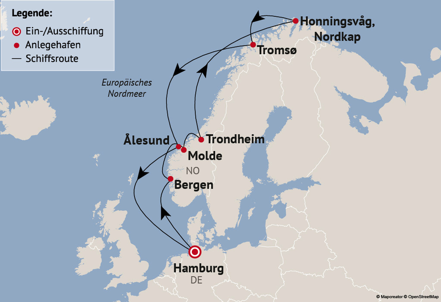 Ihre Reiseroute am 05.05., 27.05. und 22.09.27 mit 11 Nächten