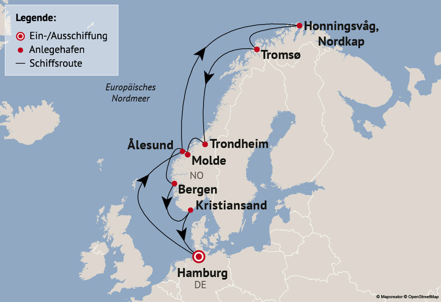 Ihre Reiseroute am 13.07. und 31.08.27 mit 12 Nächten