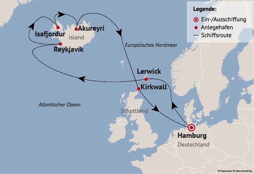 Ihre Reiseroute am 16.05., 07.06., 02.07. und 20.08.27 für 11 Nächte