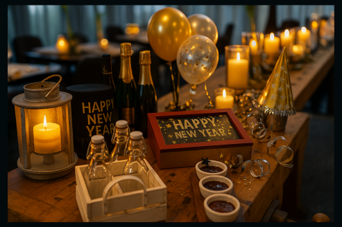 Festliche Silvesterdekorationen sorgen für stimmungsvolle Momente im Hotel.