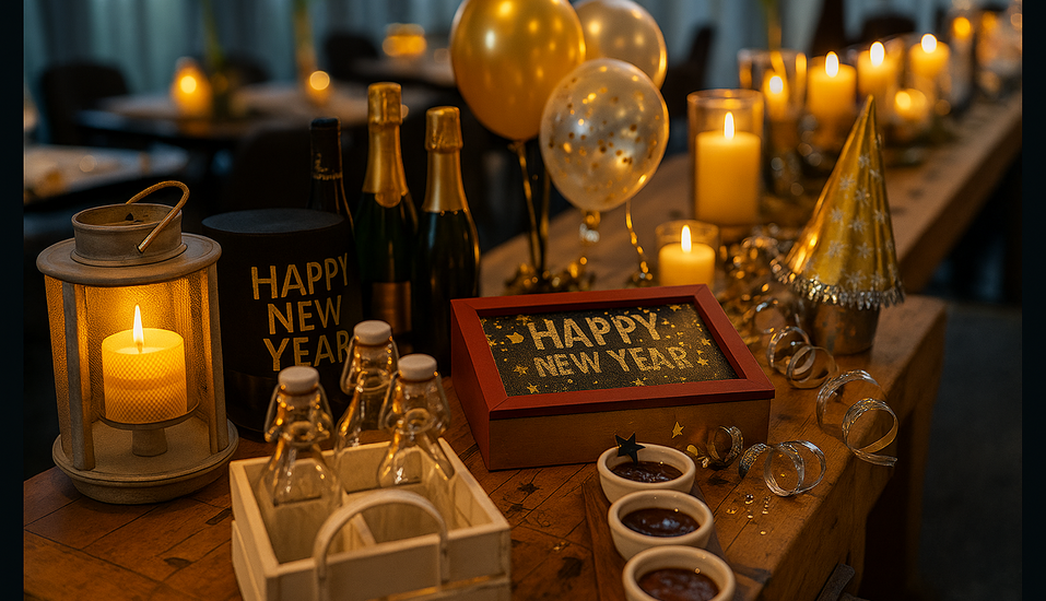 Festliche Silvesterdekorationen sorgen für stimmungsvolle Momente im Hotel.
