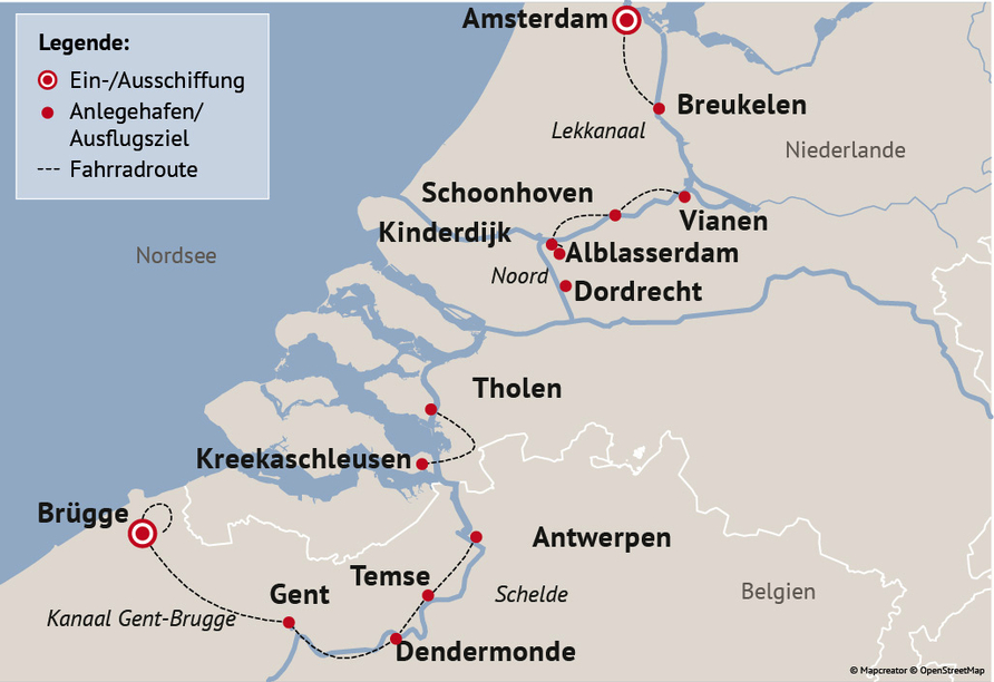 Ihre Reiseroute von Brügge nach Amsterdam