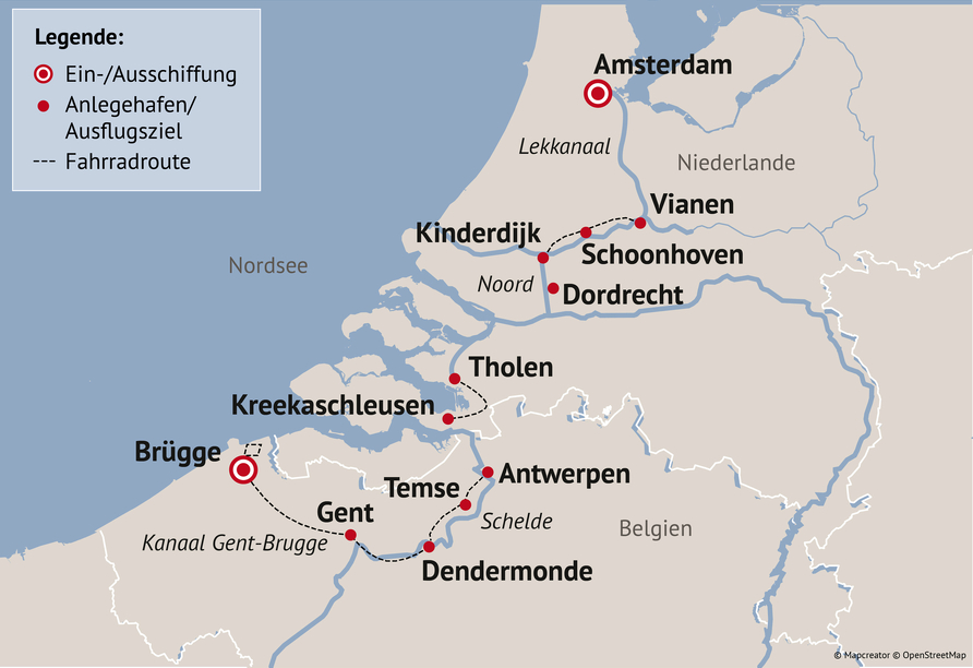 Ihre Reiseroute von Amsterdam nach Brügge