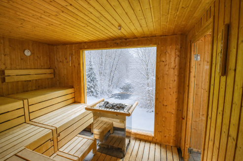 Die Sauna im Panorama Hotel Winterberg mit Blick ins Grüne