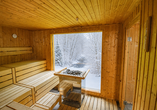 Die Sauna im Panorama Hotel Winterberg mit Blick ins Grüne