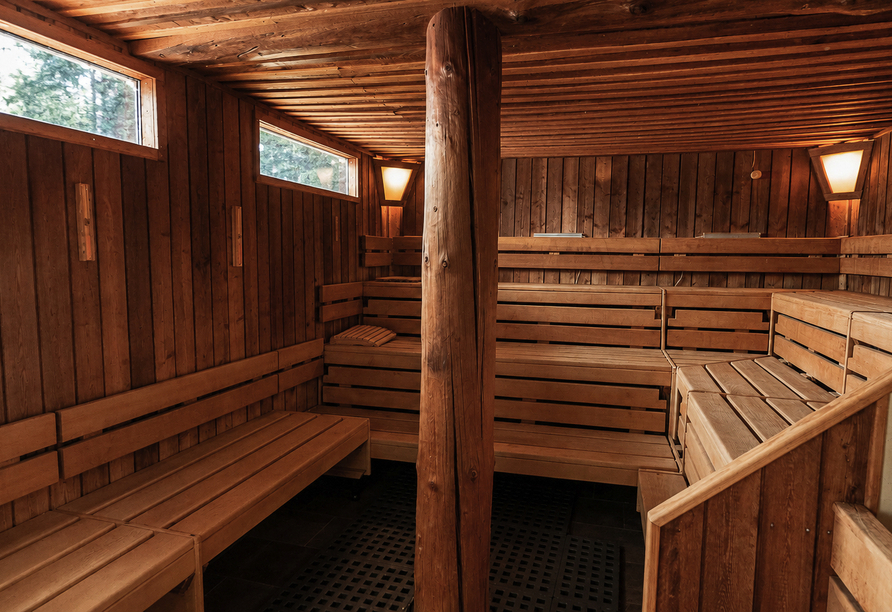Die Outdoor Felsensauna des Hotels.