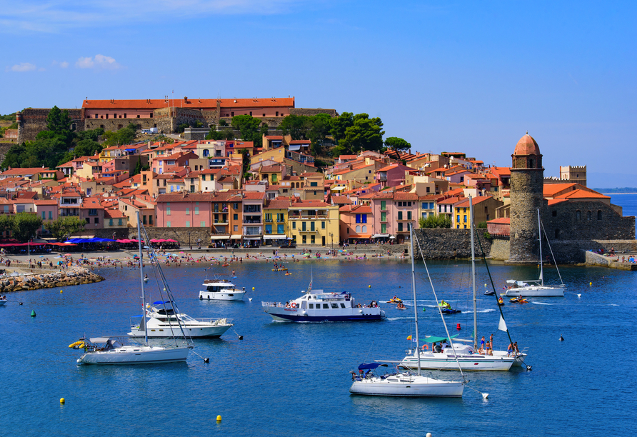 Entdecken Sie das malerische Küstenstädtchen Collioure mit seinem charmanten Hafen.