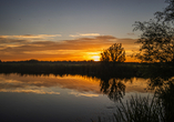 Genießen Sie den Sonnenuntergang am See.