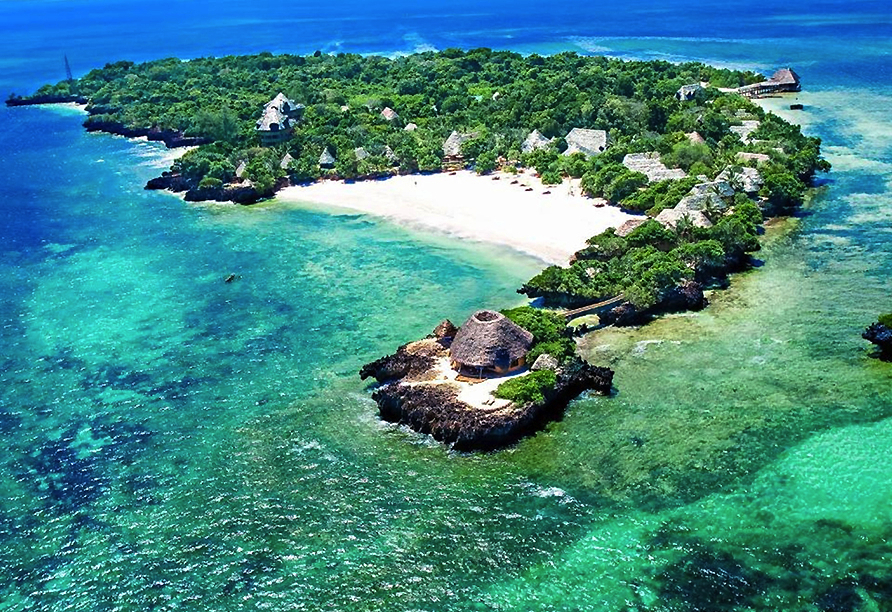 Das Chale Island Resort – Upgrade buchbar – liegt auf einer privaten Insel im Indischen Ozean.