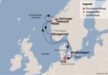 Ihre Reiseroute am 28.05.27 (am 30.07.2027 Aarhus statt Haugesund)