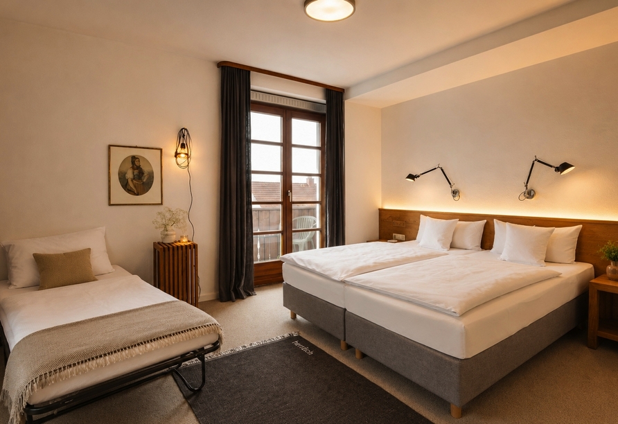 Beispielbild eines Doppelzimmers mit Zustellbett