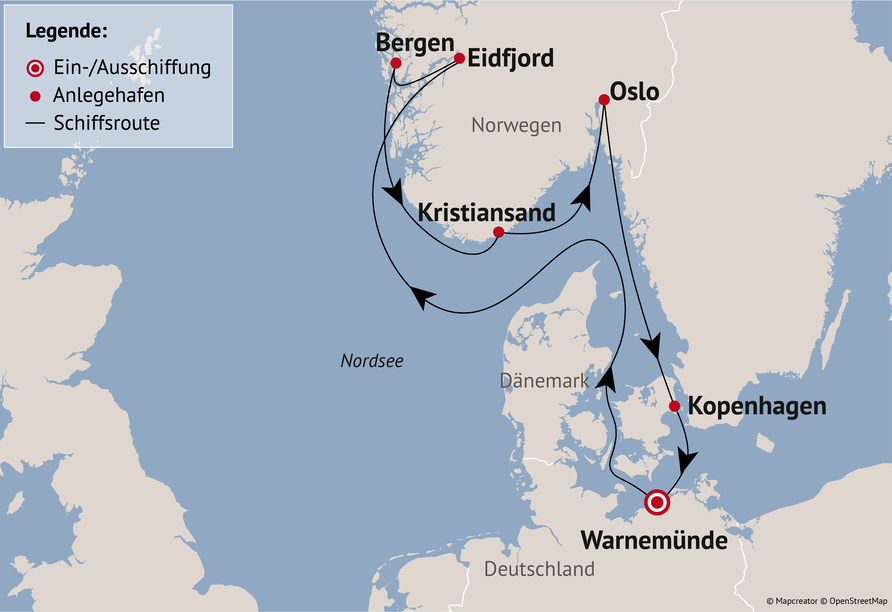 Ihre Reiseroute am 29.08.27 (am 04.07.27 Stavanger statt Eidfjord / am 01.08.27 Sandnes statt Eidfjord / am 15.08.27 Haugesund statt Eidfjord)