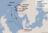 Ihre Reiseroute am 21.06.27 (am Reisetermin 21.07.27: Haugesund statt Måløy / Måløy statt Ålesund)