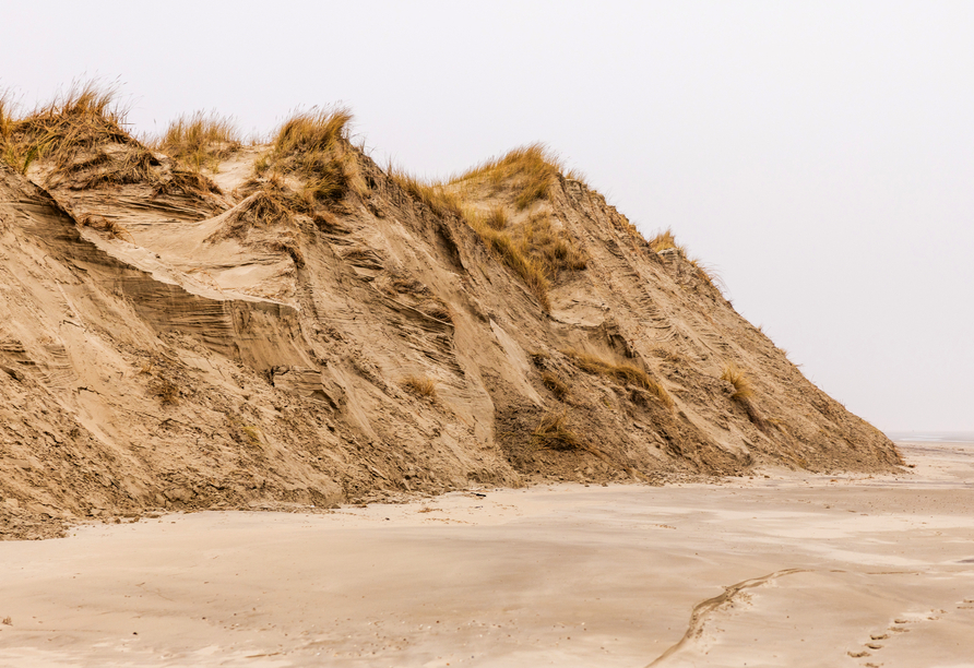 Die winterliche Dünenlandschaft auf Borkum lädt zu ausgedehnten Spaziergängen ein.