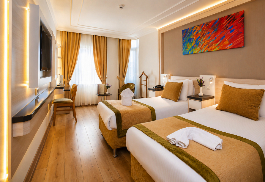 Beispiel eines Doppelzimmers mit getrennten Betten im Hotel Bulvar Palas Istanbul