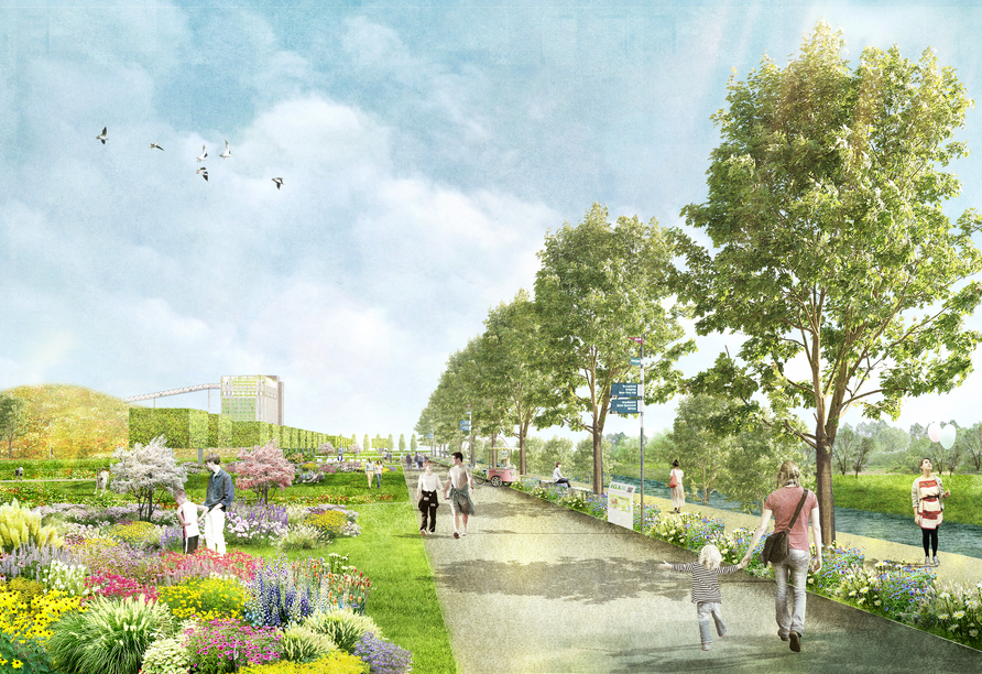 Illustration der Promenade im Zukunftsgarten Gelsenkirchen