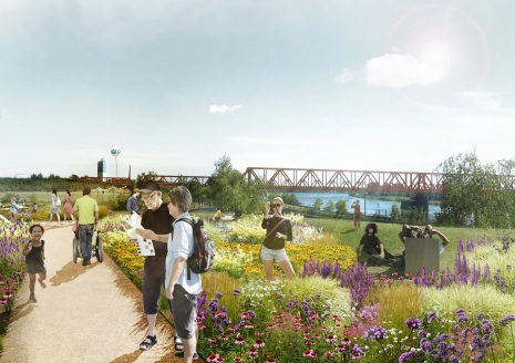 Illustration Rheinsicht im Zukunftsgarten Duisburg | KI generiert