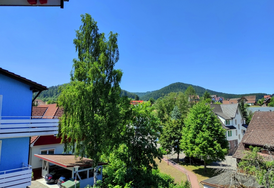 Die Terrasse bietet einen herrlichen Ausblick auf die umliegende Landschaft.