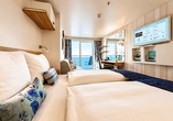 Beispiel einer Balkonkabine an Bord der Mein Schiff 3 | KI bearbeitet