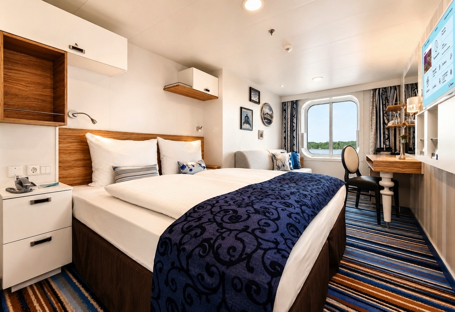 Beispiel einer Außenkabine an Bord der Mein Schiff 3 | KI bearbeitet