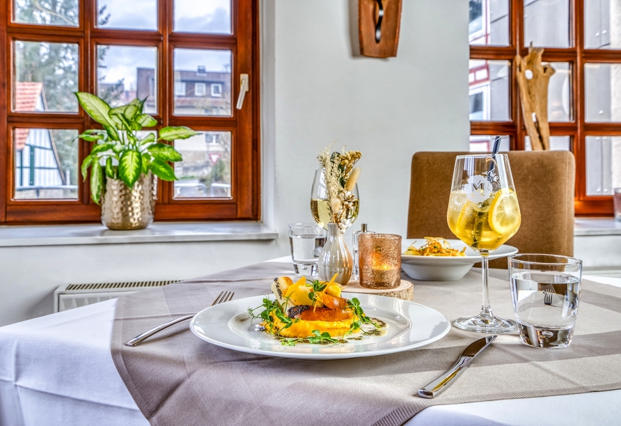Köstliche Gerichte aus dem Restaurant sorgen für genussvolle Momente während Ihres Aufenthalts.