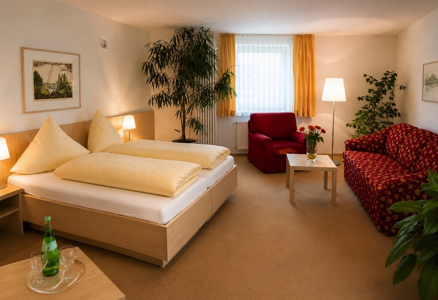 Beispielbild eines Doppelzimmers mit Zustellbett | KI bearbeitet